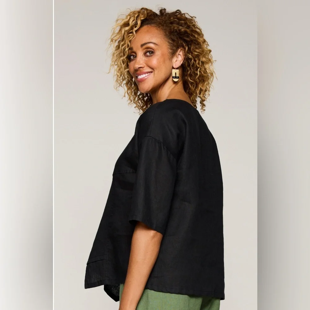 NWT Chalet et Cici Black Linen Elysia Top - Size Small - Picture 3 of 9